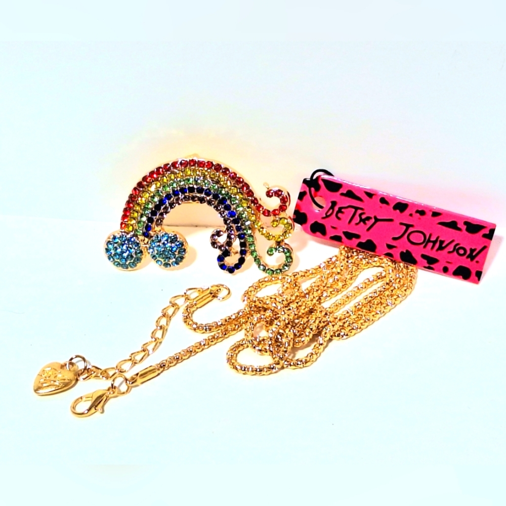 Rare Rainbow rhinestone brooch/pin/pendant gold tone with a gift